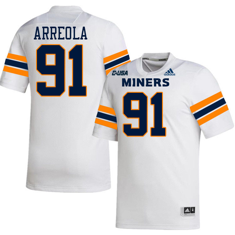 #91 Carlos Arreola UTEP Jersey,UTEP Miners College Football Jersey,Uniforms-White